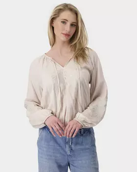 Блузка из струящейся вискозы с цветочной вышивкой