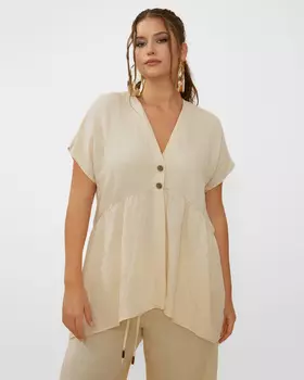 Блузка из вискозы и льна со сборками под грудью