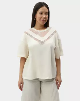 Блузка оверсайз-силуэта с кружевными вставками