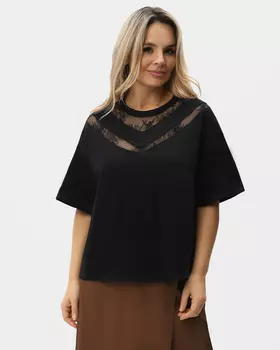 Блузка оверсайз-силуэта с кружевными вставками