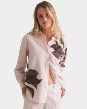 Блузка прямого кроя из хлопка и льна