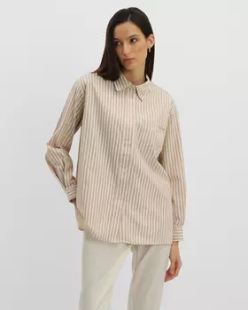 Блузка прямого кроя с нагрудным карманом и принтом в полоску