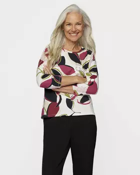 Блузка прямого кроя с растительным принтом и хлопком в составе