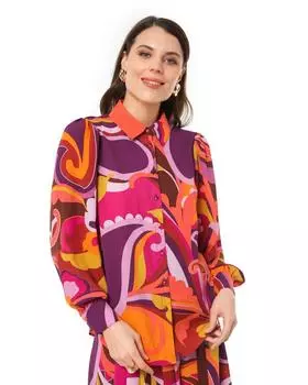 Рубашка прямого кроя с оригинальным принтом и застежкой на пуговицы