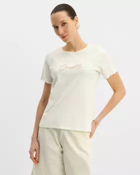 Хлопковая футболка со стройнящим эффектом и принтом в виде логотипа