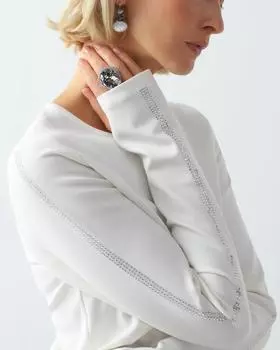 Укороченный трикотажный джемпер со стразами на рукавах