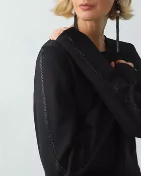 Укороченный трикотажный джемпер со стразами на рукавах