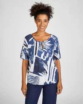 Блузка прямого кроя в цвете индиго из 100% хлопка