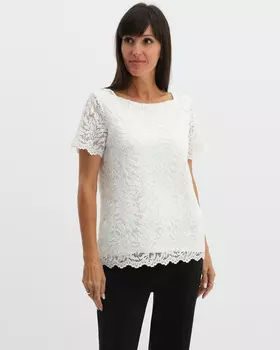 Кружевная блузка прямого кроя с непрозрачной трикотажной подкладкой