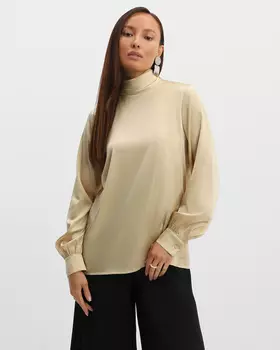 Шелковая блузка свободного кроя с объемными рукавами