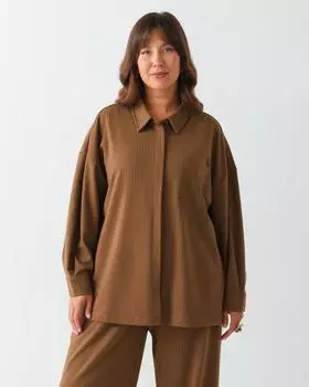 Рубашка в полоску из фактурного трикотажа прямого силуэта