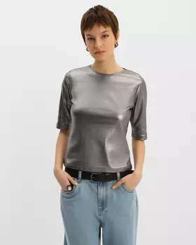 Футболка из хлопкового трикотажа с эффектом жидкого металла