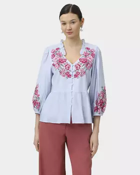 Блузка с баской и цветочным принтом из смеси вискозы и хлопка