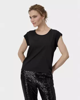 Блузка с мерцающими стразами по круглому вырезу горловины