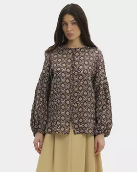 Блузка свободного кроя из рами с объемными рукавами