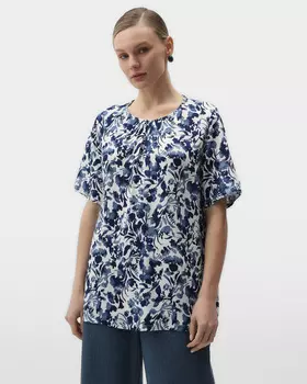 Блузка свободного кроя с коротким рукавом, декорированная бусинами