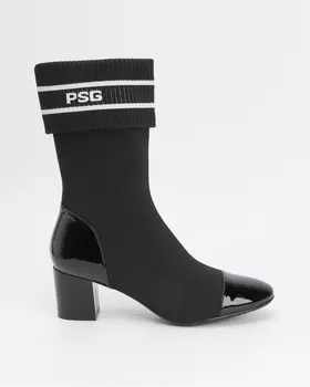 Ботильоны на устойчивом каблуке из натуральной кожи и текстиля с лого бренда