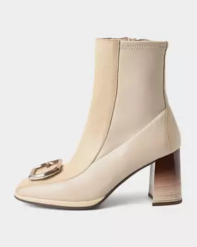 Ботильоны с комбинацией натуральной кожи и эластичного текстиля на молнии декорированные пряжкой и технологией подошвы Triflow и устойчивым каблуком