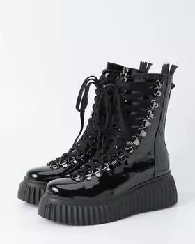 Ботинки из натуральной лаковой кожи на молнии на высокой подошве