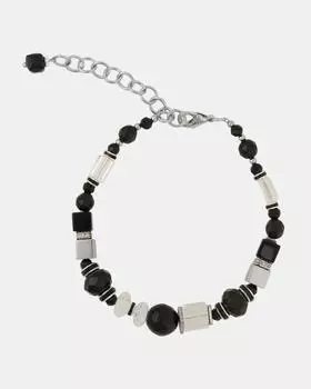 Браслет с ониксом, гематитом и горным хрусталем