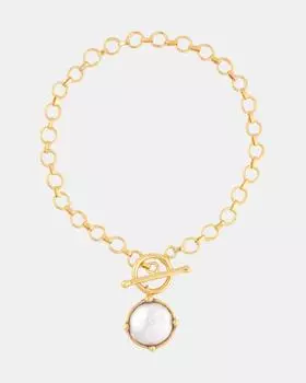 Браслет золотистый с круглой вставкой из жемчуга