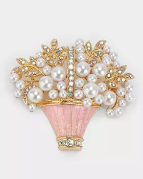 Брошь со стразами и искусственным жемчугом
