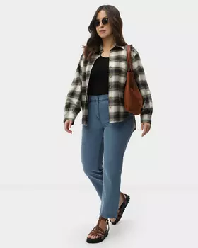 Брюки прямого кроя с завышенной талией и винтажным эффектом