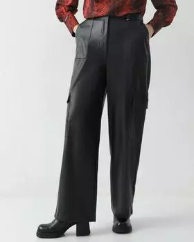 Прямые брюки карго из искусственной кожи, с боковыми карманами и шлевками на ремне