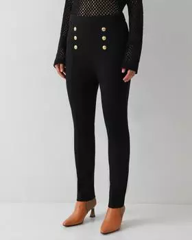 Облегающие брюки со стрелками и золотыми заклепками-пуговицами