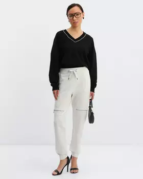 Трикотажные брюки с кулиской на талии и декоративными молниями