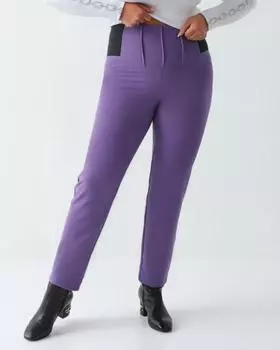 Эластичные брюки облегающего силуэта с широким поясом-резинкой и рельефами сзади