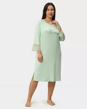 Домашнее платье из эластичной вискозы с принтом и цветочным кружевом