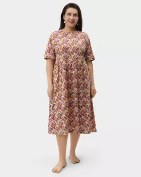 Домашнее платье из хлопка с растительным принтом