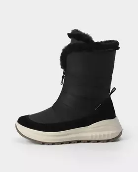 Дутики-сапоги из комбинации материалов, утепленные искусственным мехом, с декоративной опушкой