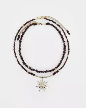 Двойное колье с натуральным гранатом