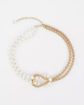 Двухрядное колье из жемчуга Майорка и ювелирного сплава с оригинальным вариантом носки «морской узел»