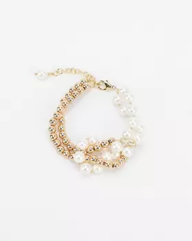 Двухрядный браслет из жемчуга Майорка и ювелирного сплава с оригинальным вариантом носки «морской узел»