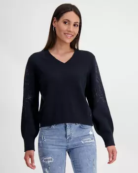 Двухсторонний пуловер прямого кроя с декором стразами