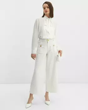 Джинсы на высокой посадке с жаккардовым рисунком, р. 52, цвет Белый