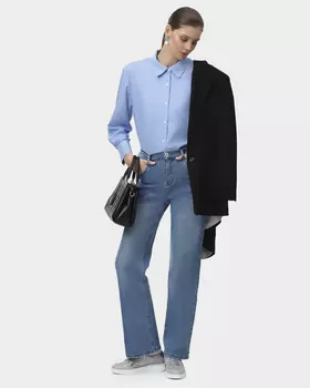 Джинсы прямого кроя с высокой посадкой и эластичной резинкой в поясе