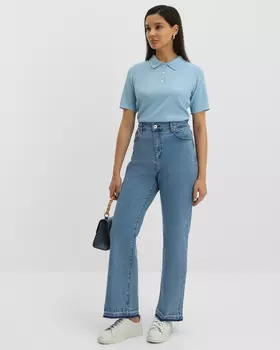 Укороченные прямые джинсы из эластичного денима с контрастной каймой по низу