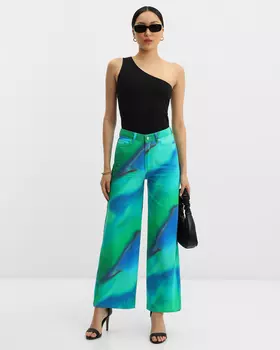 Джинсы, р. 46, цвет Зелено-синий принт