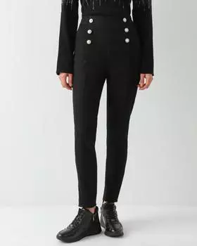 Зауженные джинсы с жемчужными пуговицами и молнией сбоку