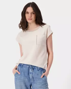 Фактурная блузка из сочетания ткани и трикотажа