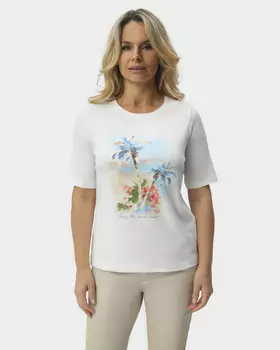 Футболка из хлопка и модала с объемным принтом и пайетками