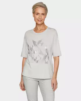 Футболка из хлопка с фойл-принтом и металлическими стразами