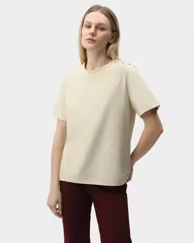 Футболка прямого кроя с декоративными пуговицами на плече