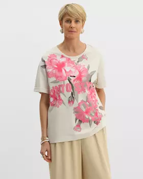 Футболка из модала и хлопка с цветочным принтом