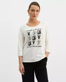 Лонгслив прямого кроя с анималистическим принтом и декором из страз
