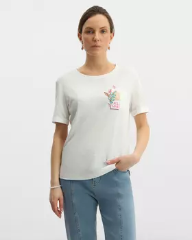 Футболка из хлопка и модала с нагрудным карманом и принтом на спинке